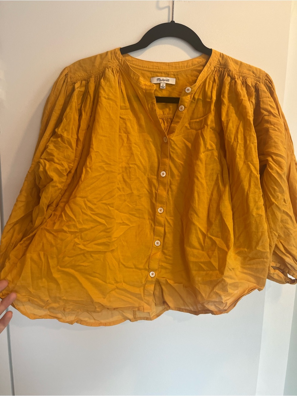 Madewell Women's Mustard Yellow Button-Up Peasant Top